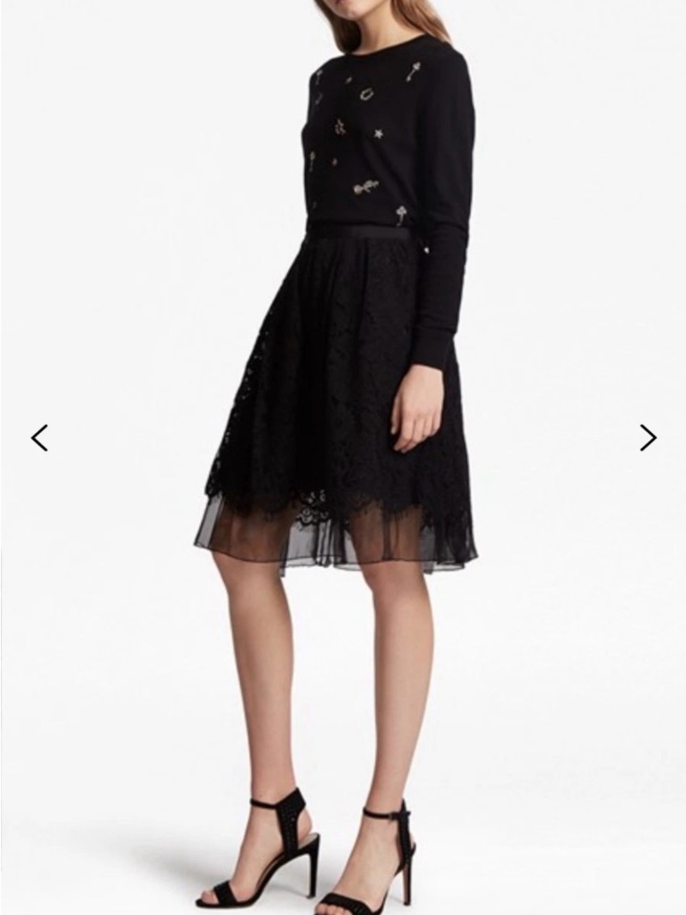 French Connection Spotlight black lace a-line skirt